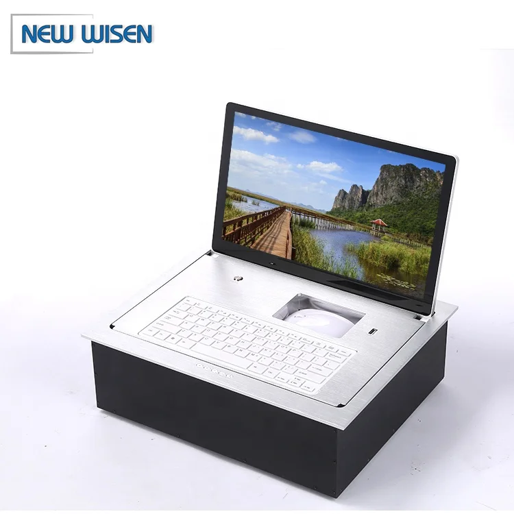 Aluminum alloy desktop mounted motorized flip up monitor lift with keyboard and mouse