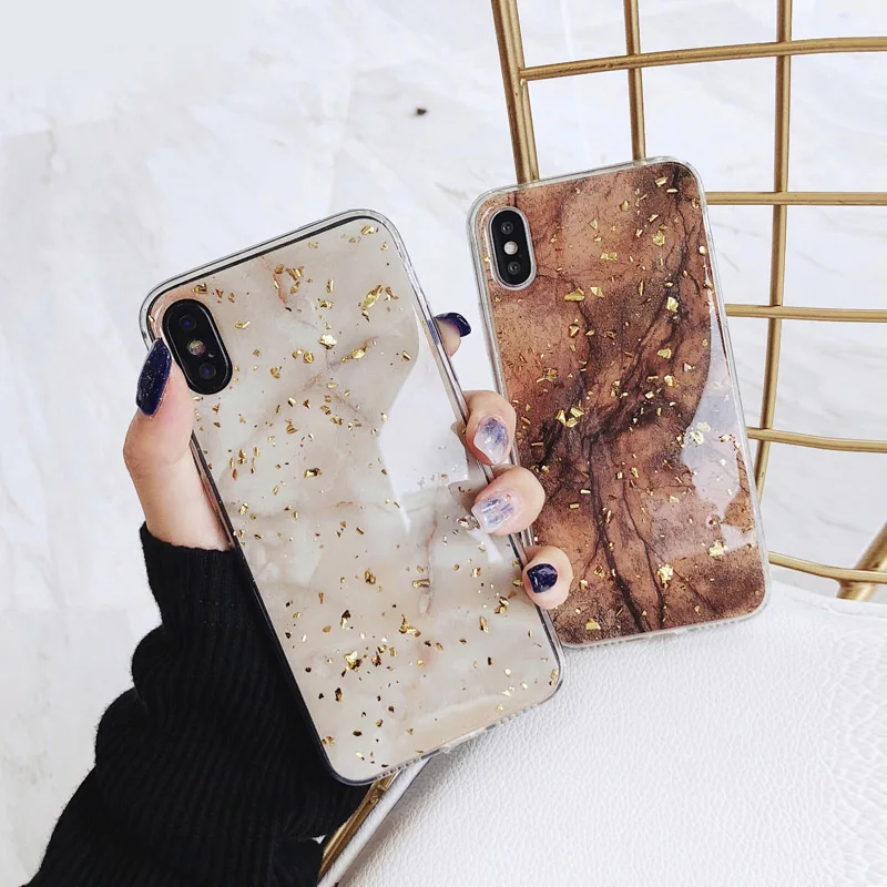 Роскошный блестящий Мраморный чехол из золотой фольги для iPhone X XS Max XR, мягкий чехол из ТПУ для iPhone 7 8 6 6s Plus, чехол с эпоксидной смолой и блестками