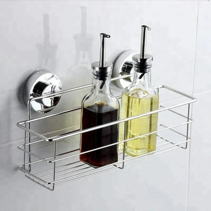 Kitchen Bathroom Organizer Vacuum Suction Cup Bathroom Wall Shelf Storage Basket