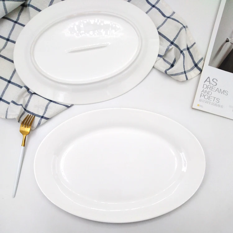 Daily dinner tableware high quality dessert snack steak pizza salad white oval ceramic plate for hotel home restaurant
