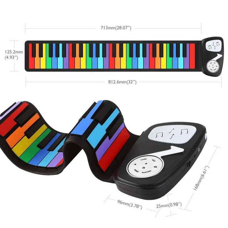 Portable Electronic Hand Roll Piano Silicone Keyboard Horn Flexible Roll Up Piano For Kids