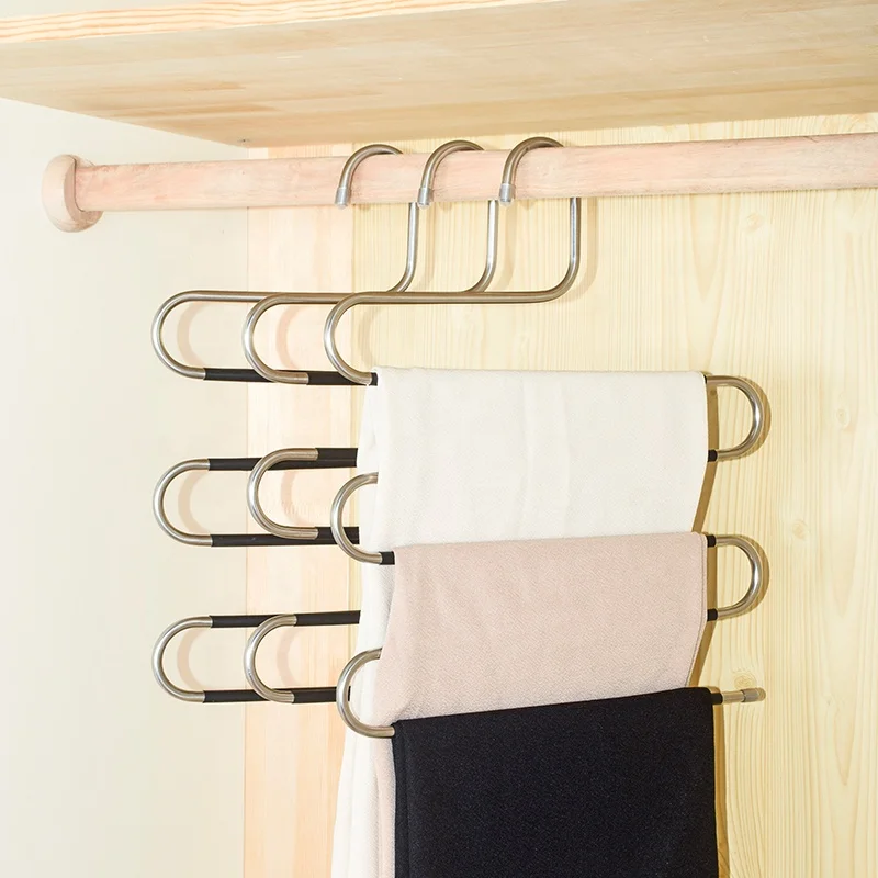 Non Slip S Shape Multi-functional Pants Rack 5 layers pants PVC Coating hanger