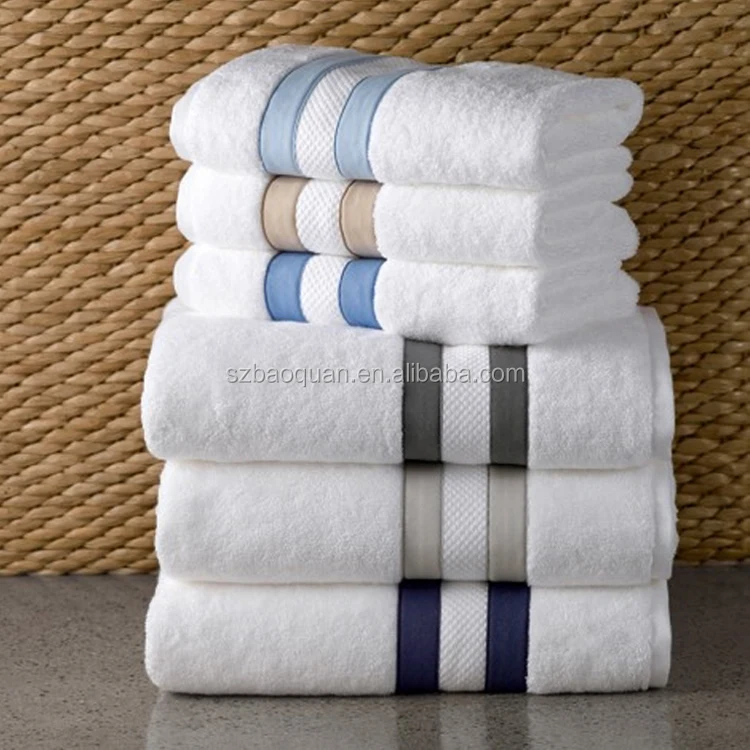 Custom 100% Cotton Baht Towel Manufacture Wholesale Dobby Border White Color 5 star Luxury Hotel Towels
