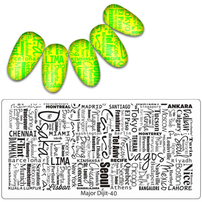 High Quality Major Dijit Series rectangle metal Nail design stamping plate for nail art