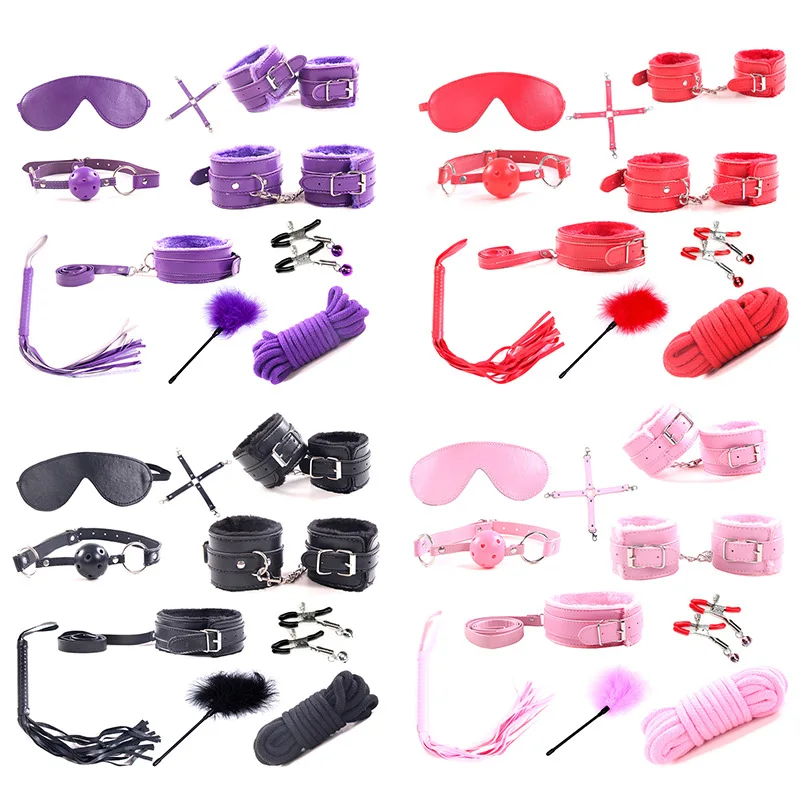 Hot selling 10 pieces adult bondage kit set sex leather set bondage sex toy