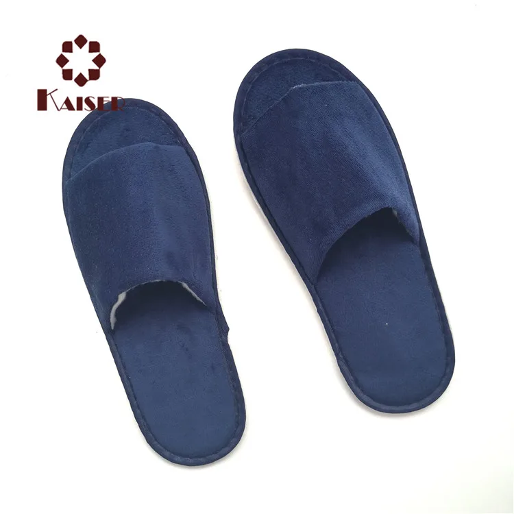 blue velour slipper open toe hotel slippers