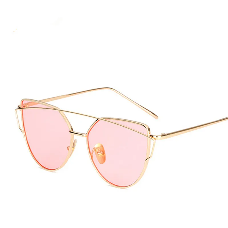 2019 Factory Hot Sale Vintage Metal Reflective Flat Lens Rose Gold Cat Eye Mirror Sunglasses Women Shades Sunglasses