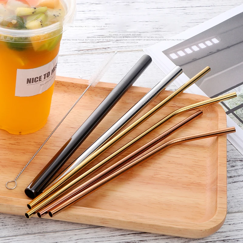 
wholesale reusable coffee mug stainless steel metal drinking straws with cleaning brush 