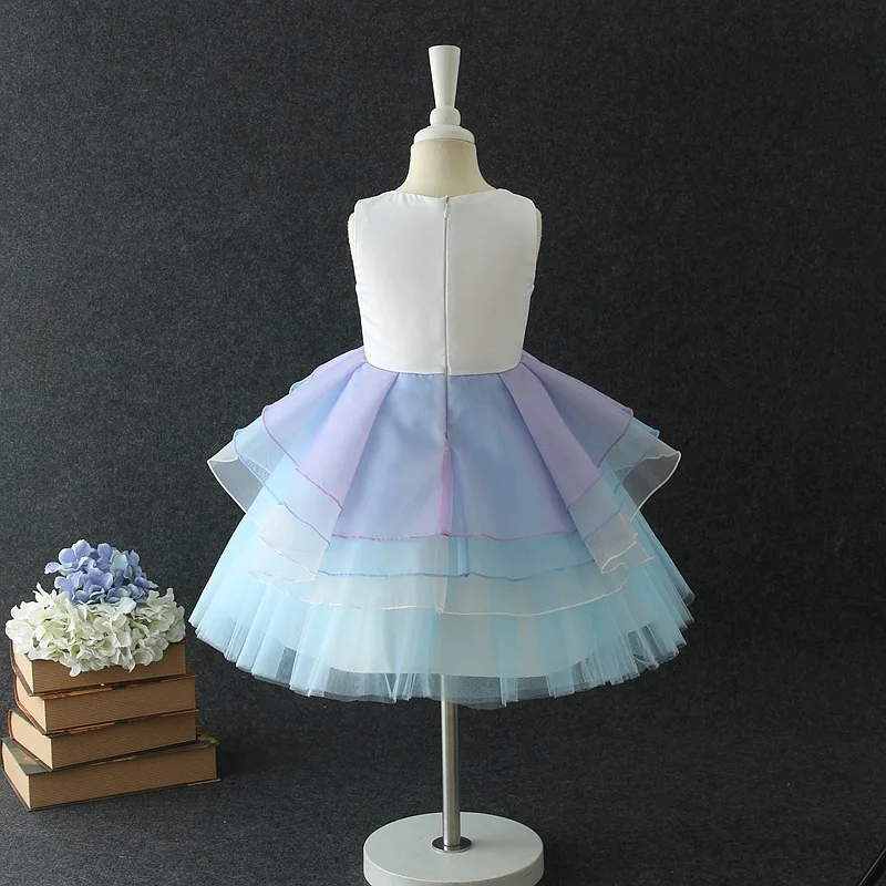 Unique boutique unicorn baby girl one piece dress colorful fluffy tulle horse frock patterns