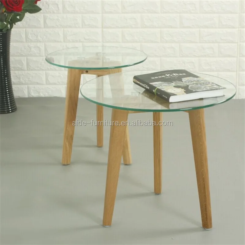Three Wood Legs Glass Coffee Table For Home Living Furniture