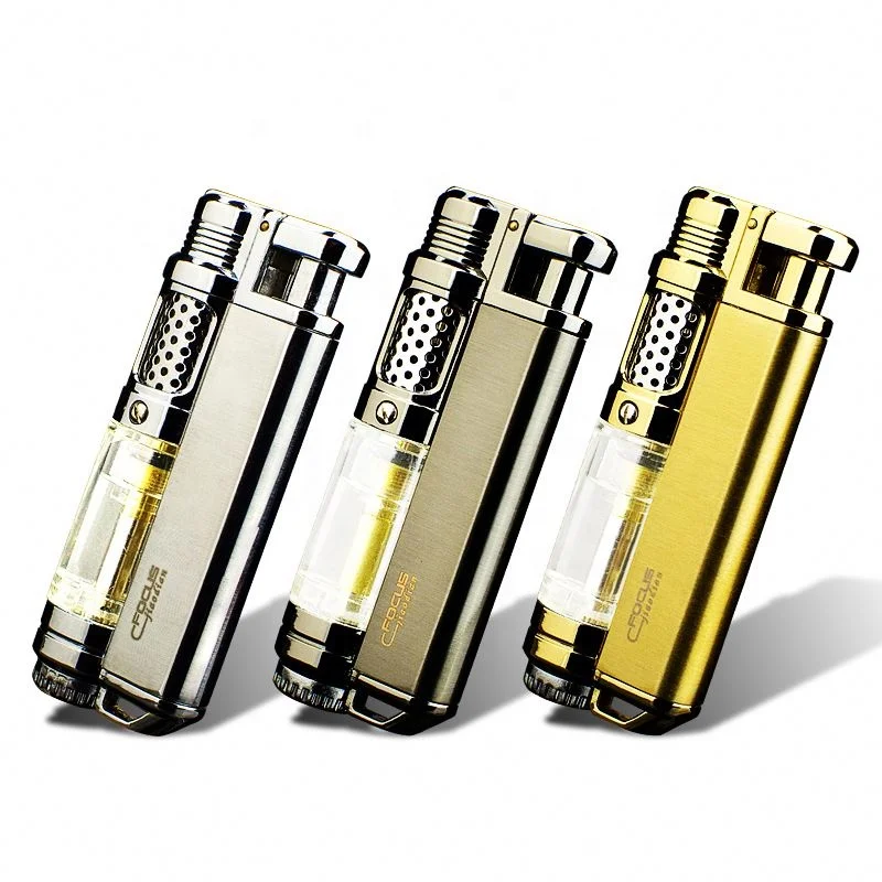 Hot zinc alloy creative personality and wind proof torch lighter with gas windows