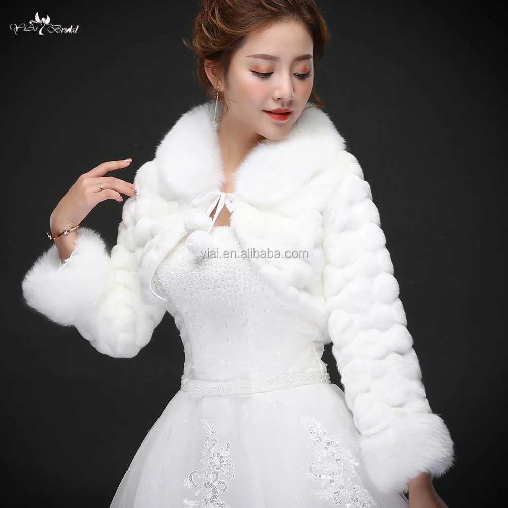 
LZP215 Classic Rabbit Fur Collar Wedding Coat White Fur Bolero Winter Wedding Jacket 