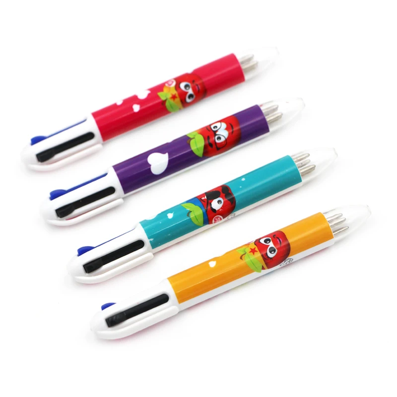 Promotion heat transfer mini short multicolor pen cute 4 color inks ball pen with full color printing highlighter