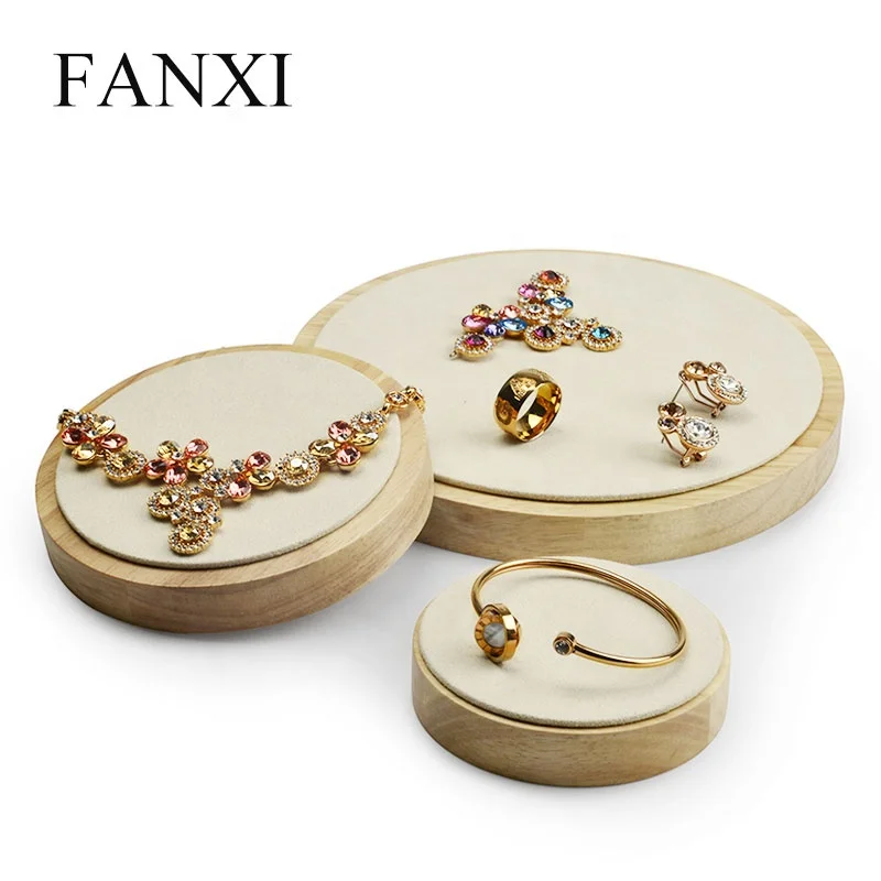 FANXI Factory Jewelry Packaging & Display Solid Wood Ring Earring Bangle Pendant Bangle Necklace Three-piece Display Base