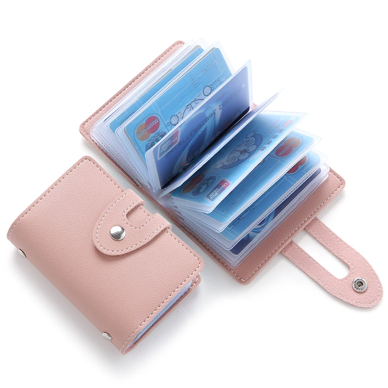 Beautiful women PU leather credit card holder wallet with buckle custom business card holder