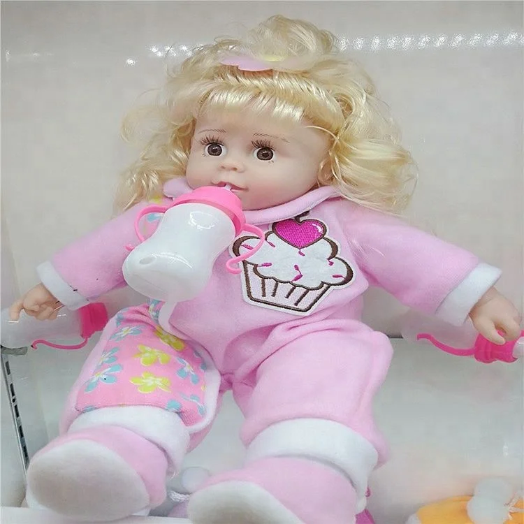 2018 new Children play electronic vinyl 37cm lovely reborn nursing bottle baby doll cry laugh dad mommy doll for music gift toys