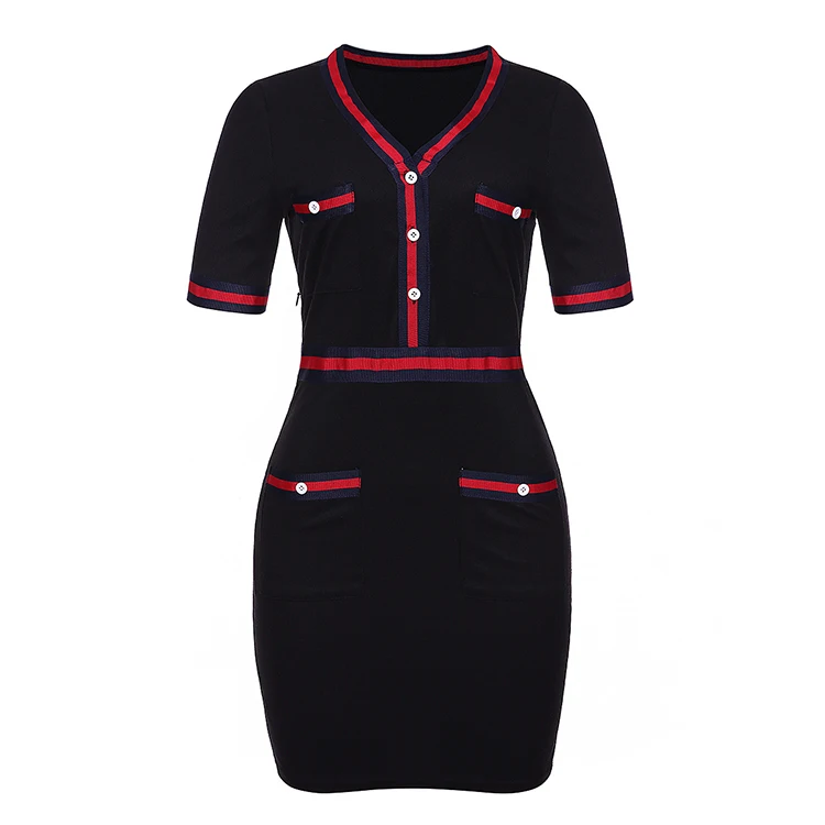Дешевая Женская Деловая одежда для работы облегающее платье-карандаш с коротким рукавом и V-образным вырезом для офиса