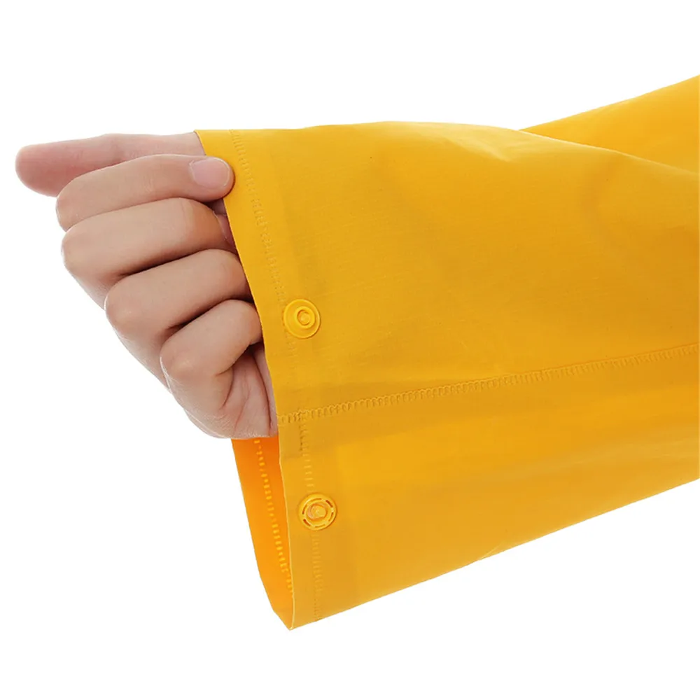 Polyester Fabric PVC Rubber 0.28mm Yellow Army Green Heavy Duty Long Adults Mens Raincoat with Hood zipper custom logo HCY611