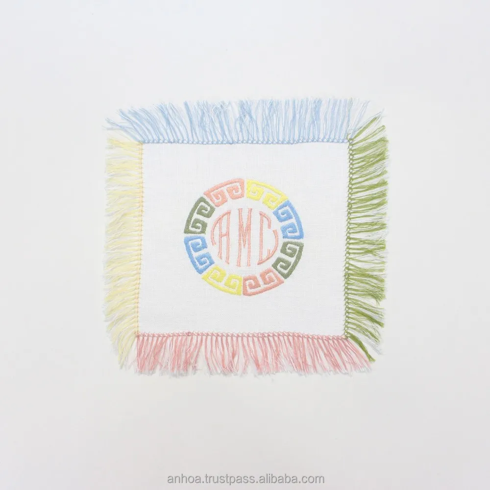 Colorful Fringed Linen Cocktail Napkins