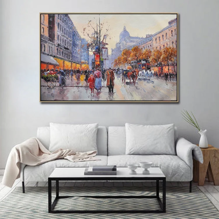 Hot Sale Handmade Impressional Paris Street Decor Palette Knife Paintings