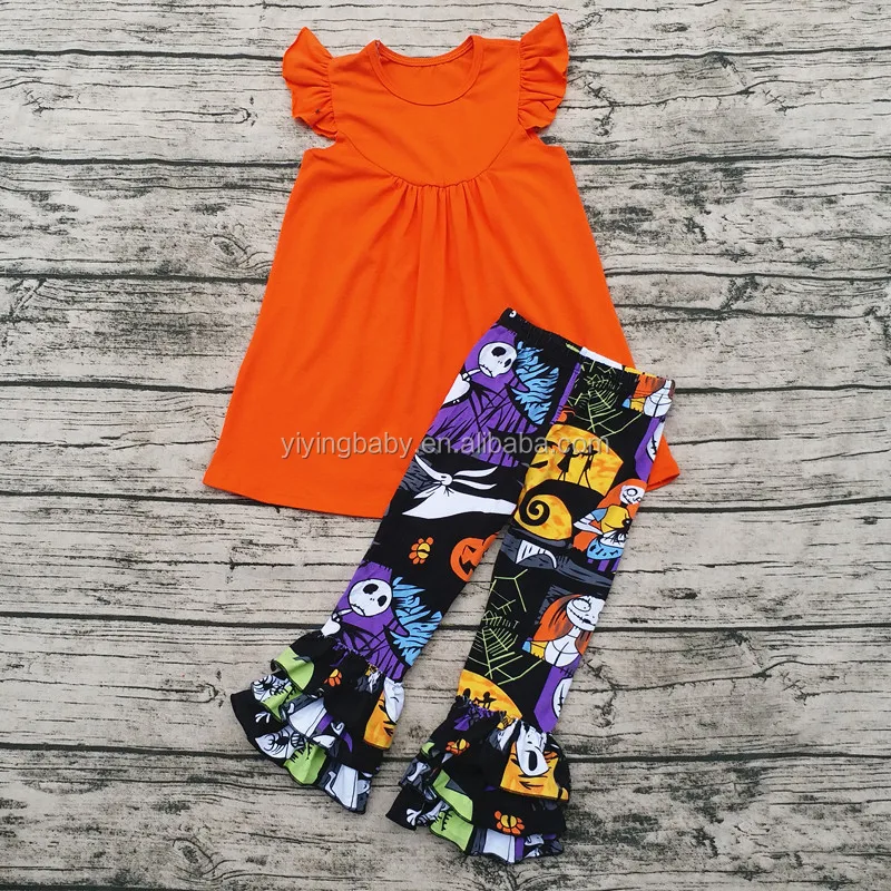 Hot sale kids nightmare before christmas clothes wholesale girls clothing sets fashion halloween boutique outfit