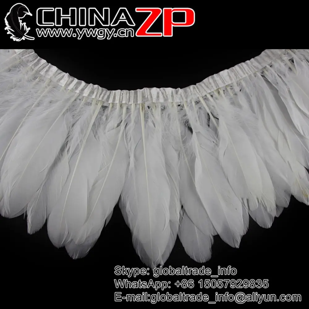 
ZPDECOR Hot Sale White Goose Satinettes Feather fringe For Carnival Decoration Dance Costumes Trim 