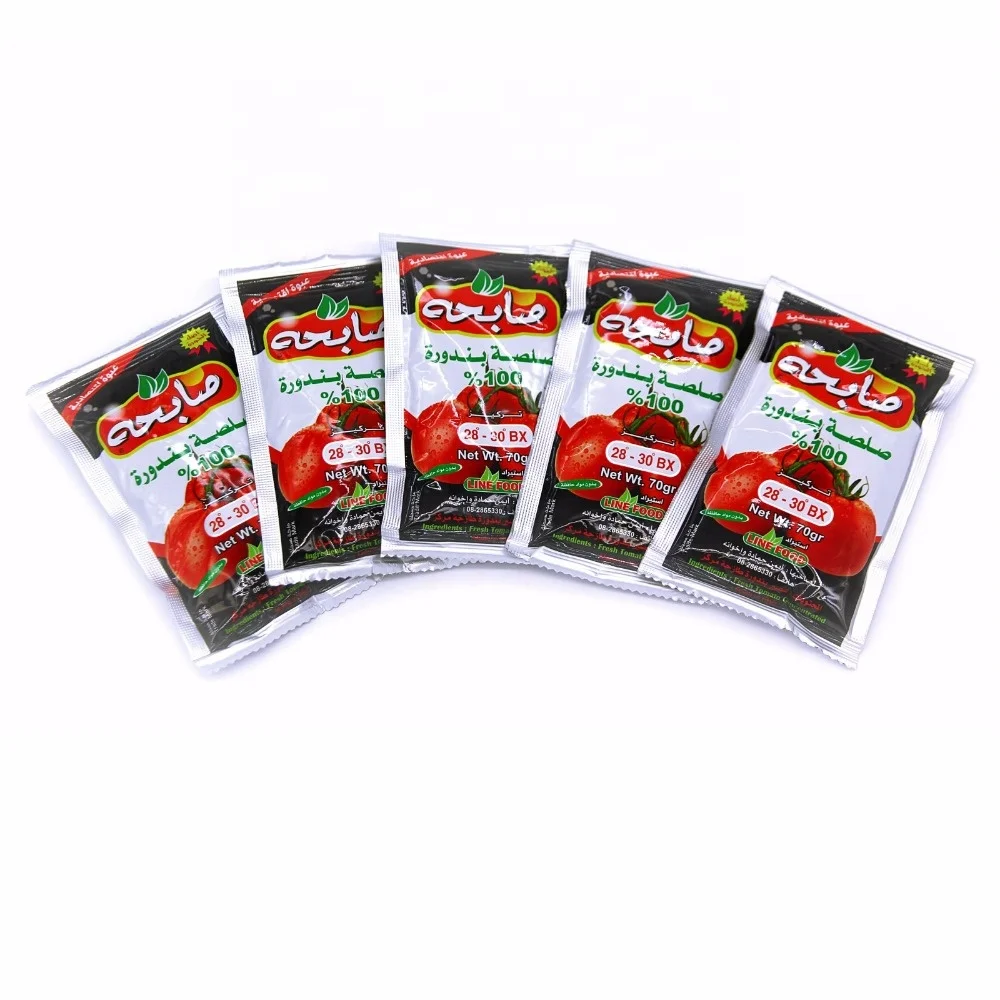 Томатная паста в пакете с 22-24 бриксом для покупателя Йемена