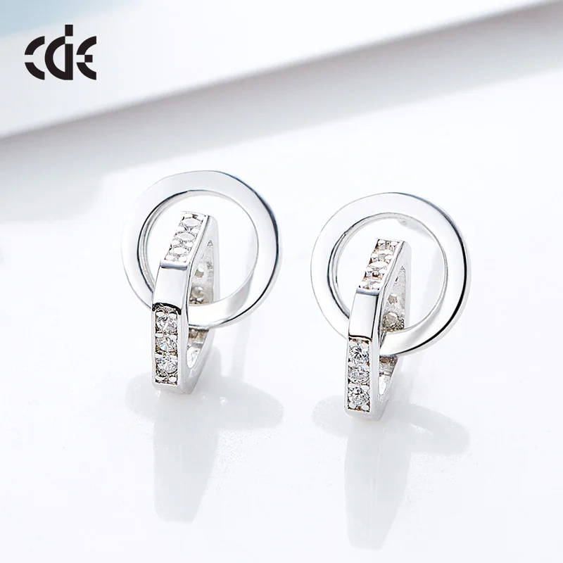 925 Silver Double Ring Women Stud Earring Circle