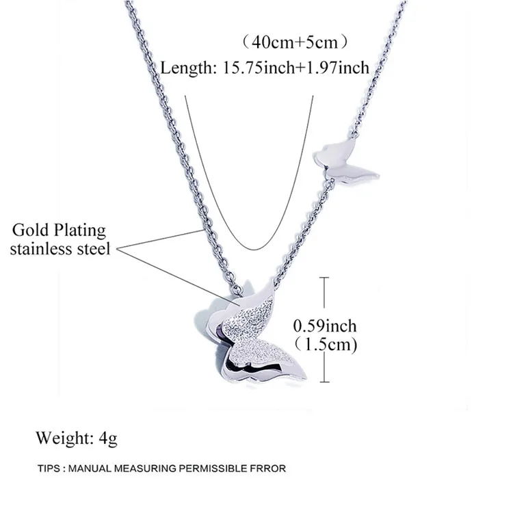 
High Quality Rose Gold Silver Elegant Butterfly Mom Gifts Pendant Necklace Choker Stainless Steel Engagement for Women Girls 