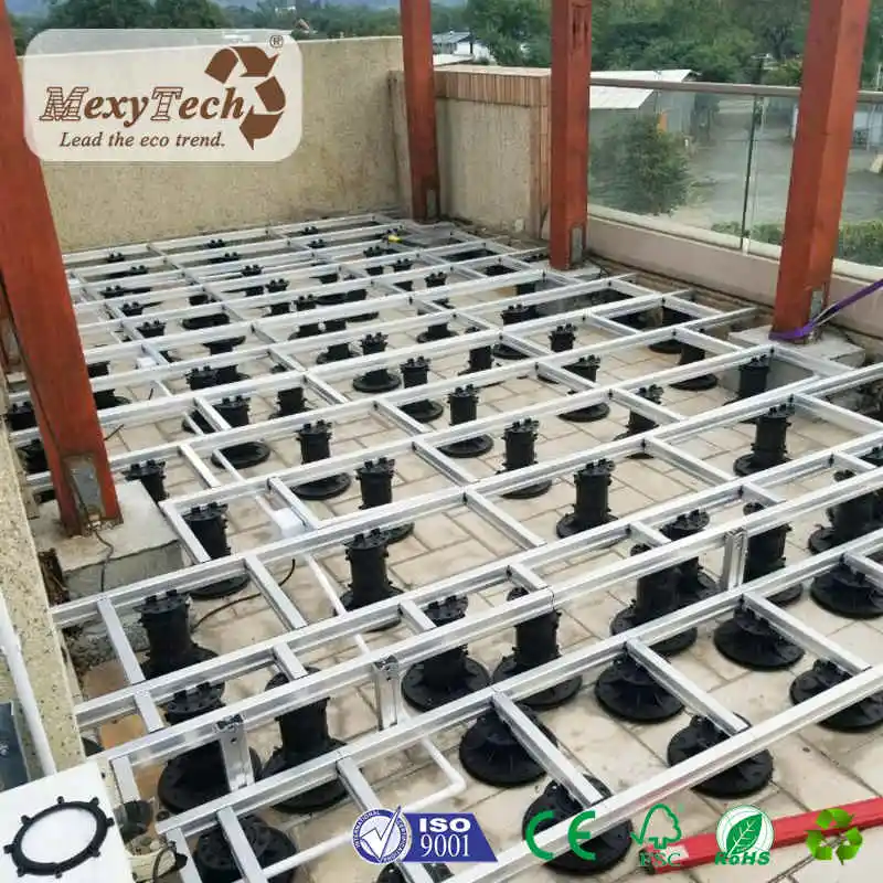 New deck pedestal system with aluminum joist plastic pedstal for wpc decking