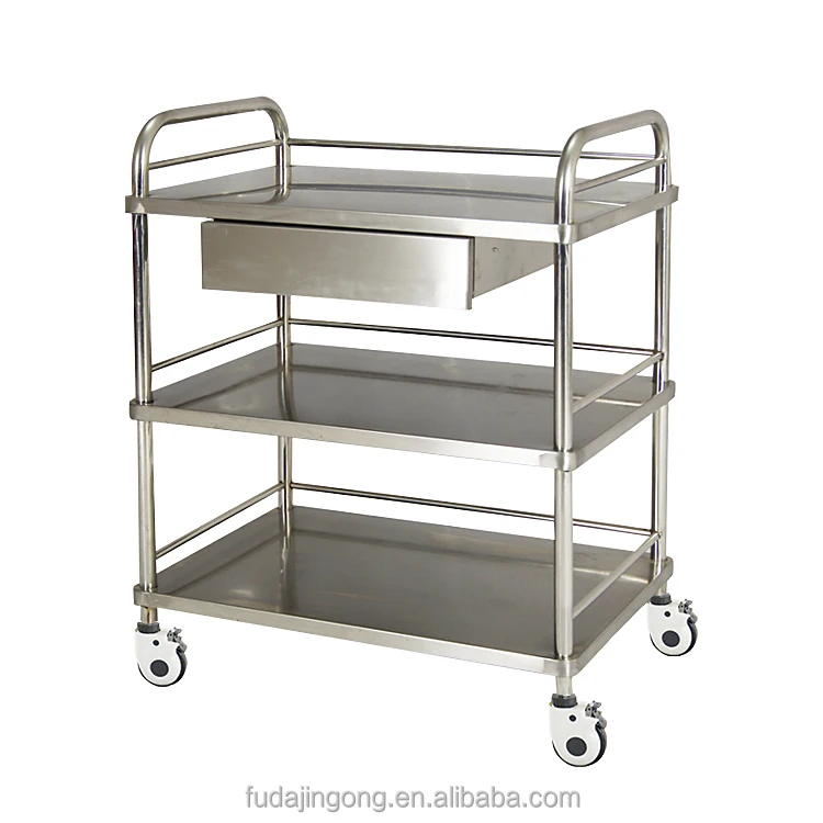 Cheap hospital furniture 3-tier stainless steel medical trolley