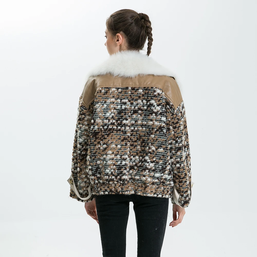 Wholesale Ladies Lamb Fur Parka Tuscan Leather Winter Coats of Handmade Wool