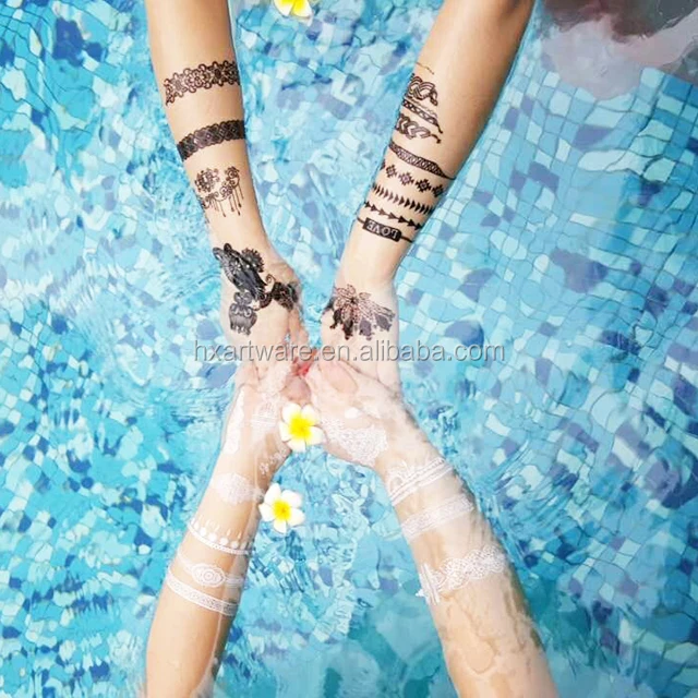 
White ink body art tattoo sticker waterproof lace temporary tattoo 