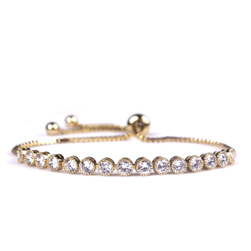 Exquisite Classic Round Cut Cubic Zirconia CZ Crystal Bolo Bracelets Adjustable for Women Girls Children