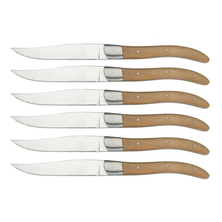 laguiole steak knife 6 Piece Olive Wood Handle Stainless Steel Table Steak Knife Set with olive handle