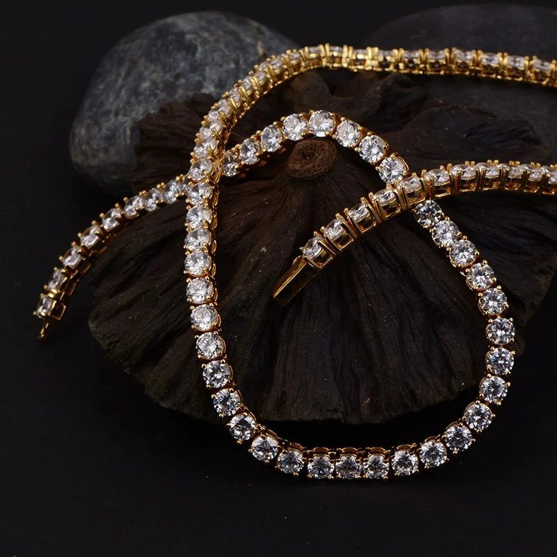 Hip hop 5mm gold plated chain Mens lab diamond tennis chain