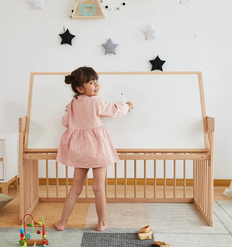 
High Quality Solid Wood Baby Bed Safety Baby Crib Attached Bed 