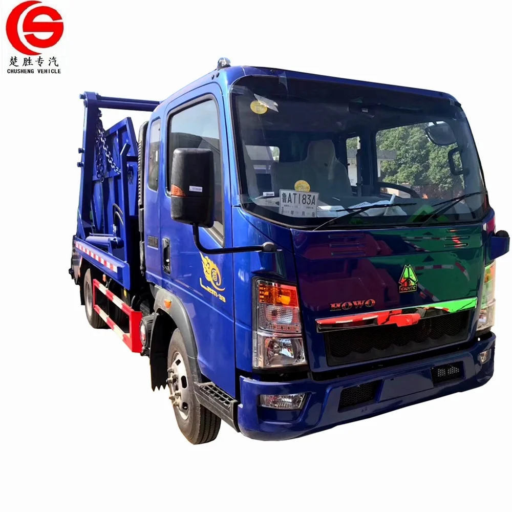 HOWO 4x2 6x4 small 3M3 mobile skip loader garbage Vehicle Swing Arm Garbage Compactor Truck