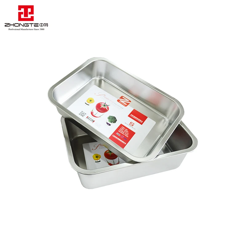 Zhongte Hotel product Stainless steel deep serving tray/baking tray food serving tray/large size square shape plates