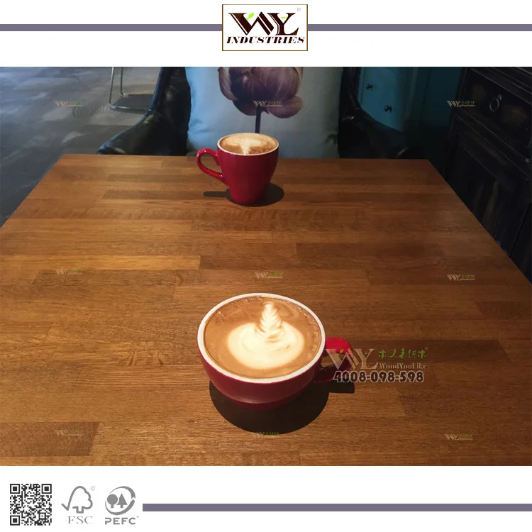 Factory price finger joint oak wood coffee table for restaurant  / Quality solid oak wood round / square coffee table