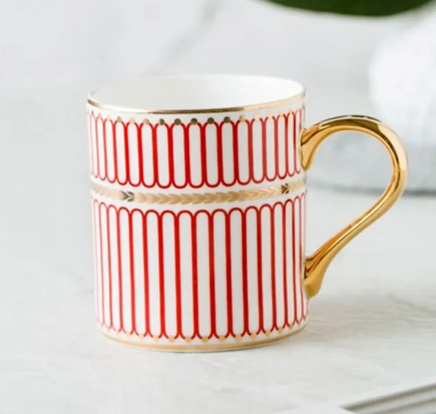 Nordic style light Luxury mug, Mosaic color stripe ceramic cups, porcelain tea couple mug for gifts