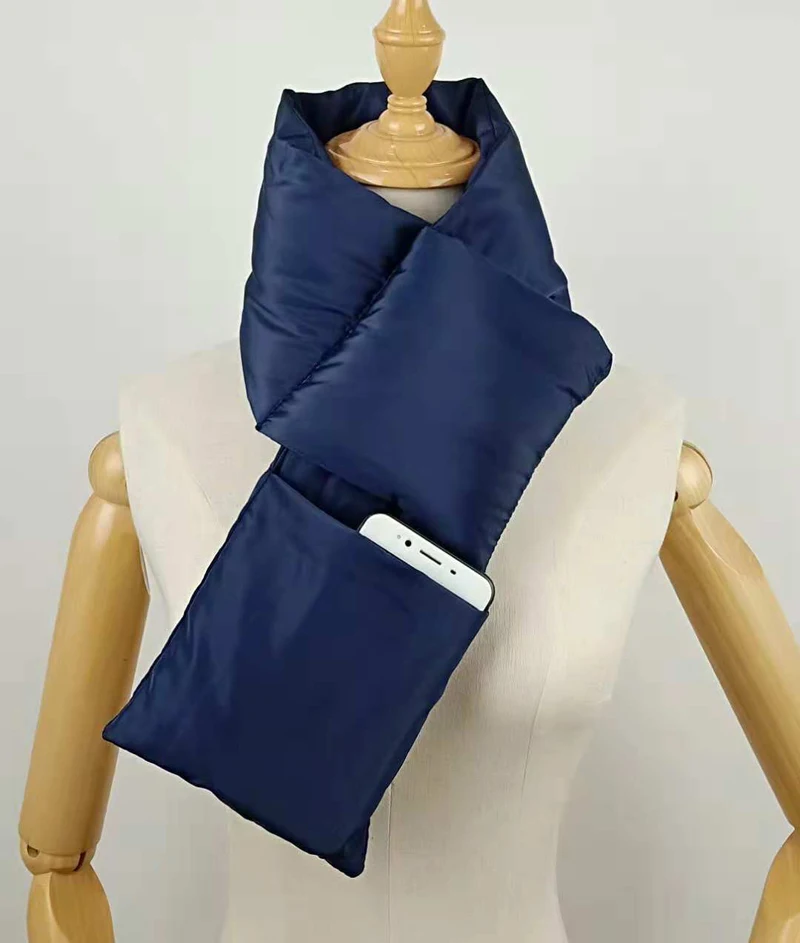 
space cotton scarf superior durability soft cotton winter warm outside down feather filled velvet with pocket loop scarf 
