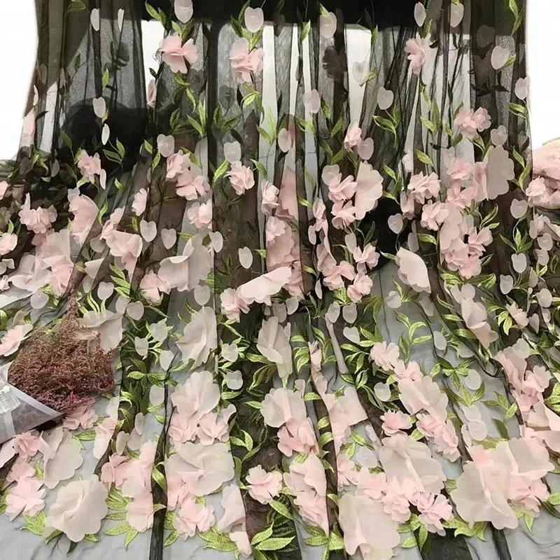3d flower chiffon embroidered tulle lace fabric for french evening dress