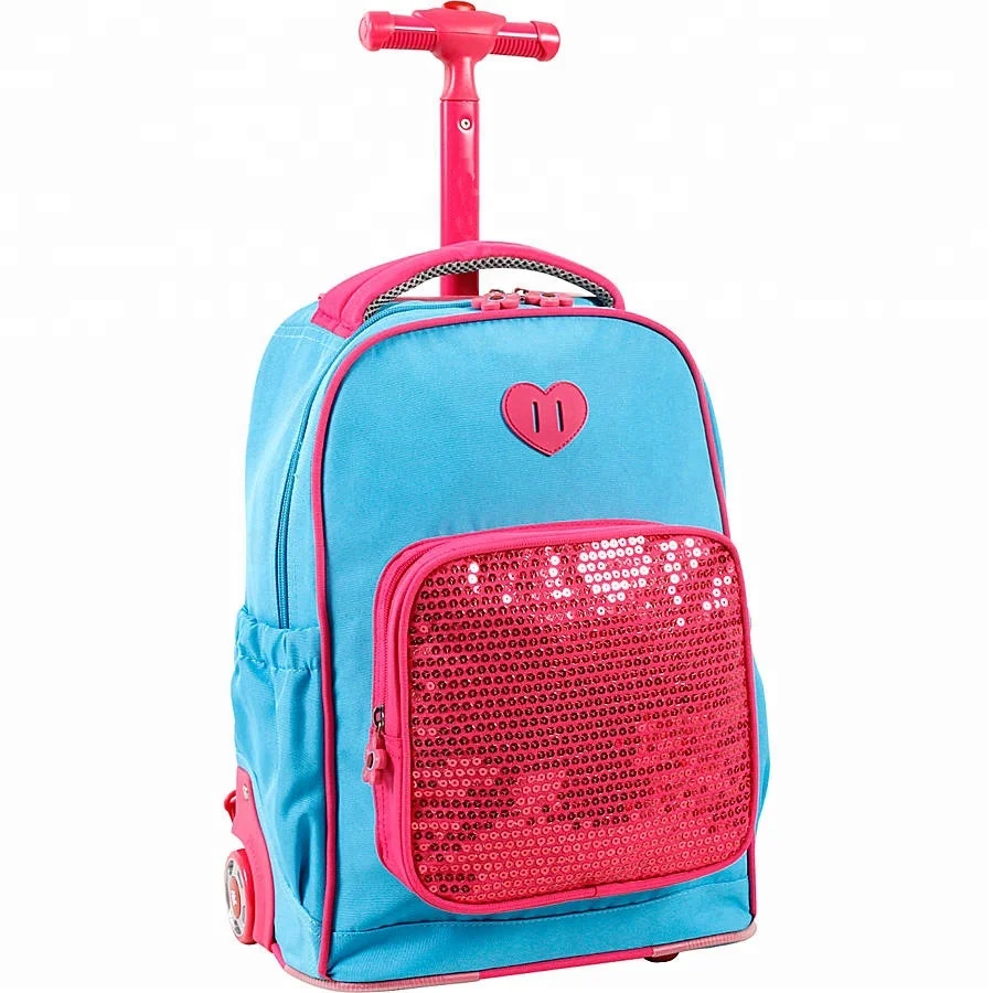 Школьный рюкзак с двумя плечевыми ремнями и колесиками, студенческий рюкзак на колесиках, спортивный рюкзак на колесиках для девочек из 600D полиэстера