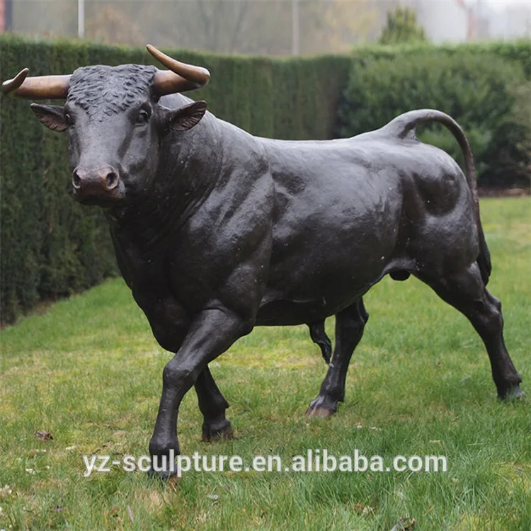 Большая латунная статуя животного в натуральную величину, бронзовая настенная уличная статуя быка, уличный Декор