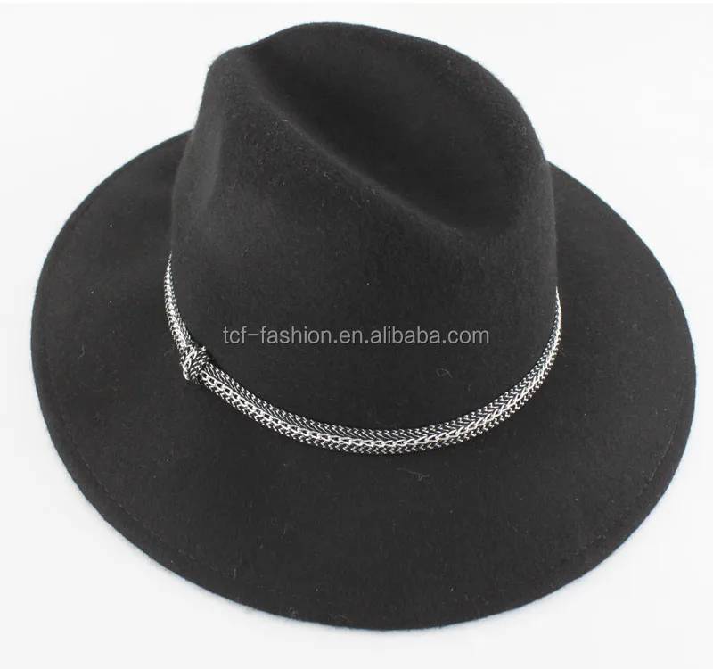 women wool wide brim metal trim panama handmade fedora felt