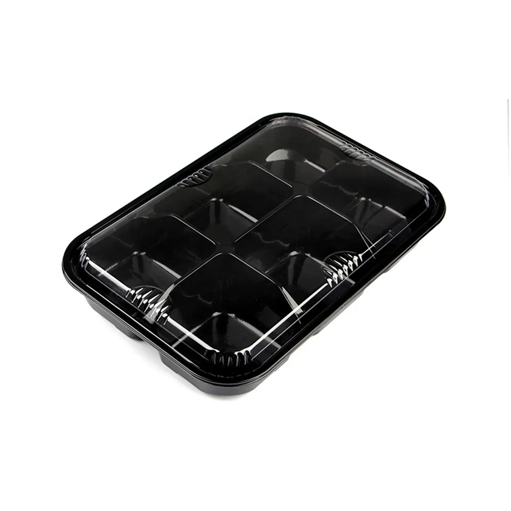 Пластиковая одноразовая упаковка RPET/PET, Черная Сухая тарелка, прямоугольная упаковка, коробка для фруктов