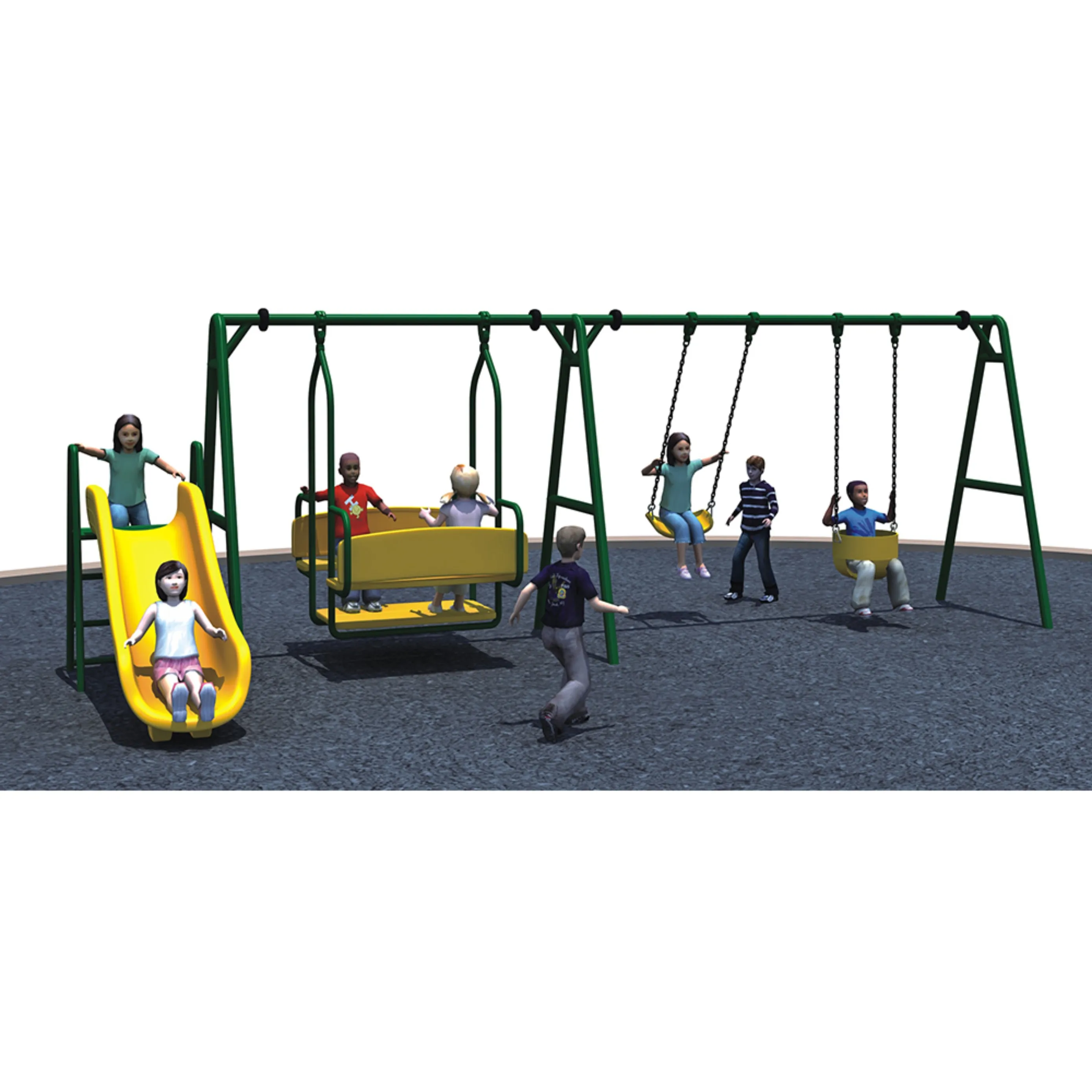 Kids Metal Garden Swing Set with Two Seats Popular Easy Assemble Kids Climbing Hanging Rope Saucer for School, Home and Park Use