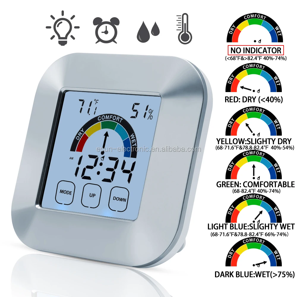 Touchscreen LCD Display Digital Alarm Clock with Hygrometer and Thermometer