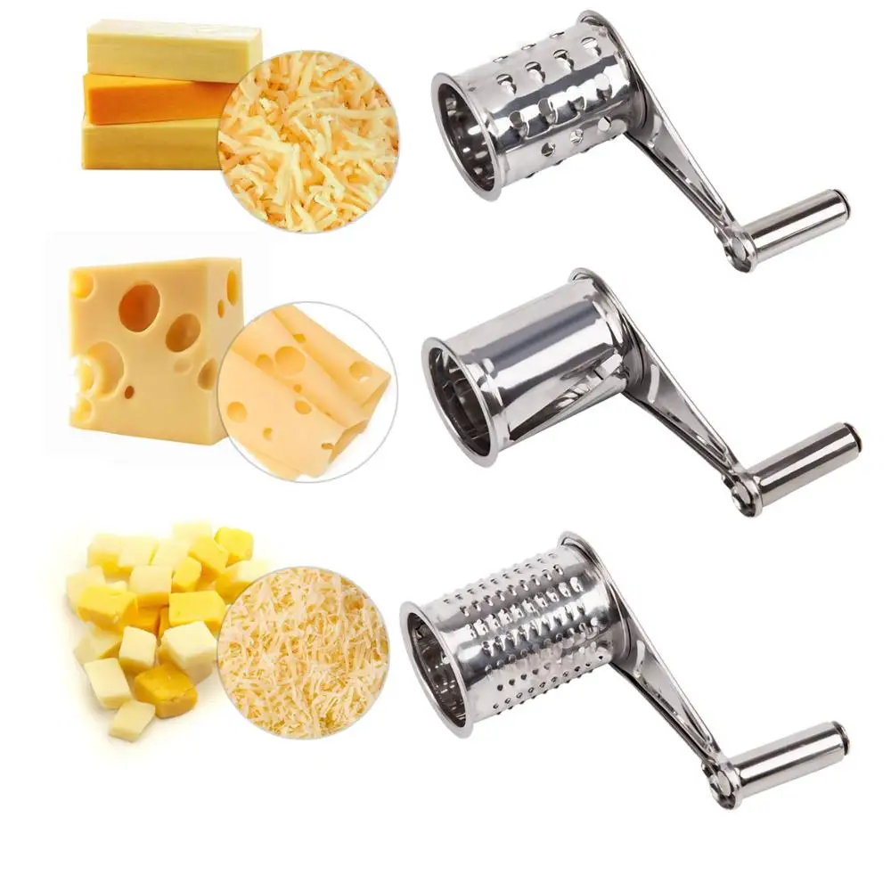 Hot Selling Stainless Steel Cheese Grater Rotary 4pcs Drums Interchanging Cheese Grater Cheese  Drums Slicer